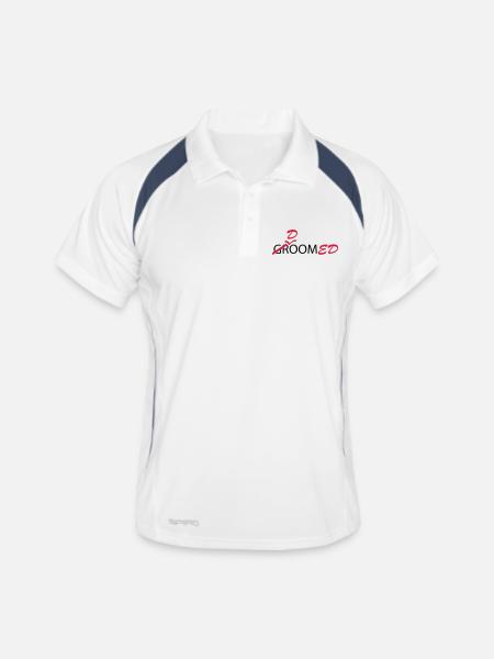 Groom (bruidegom, vrijgezellen avond, wedding) - Men's Polo breathable - white/navy - Front