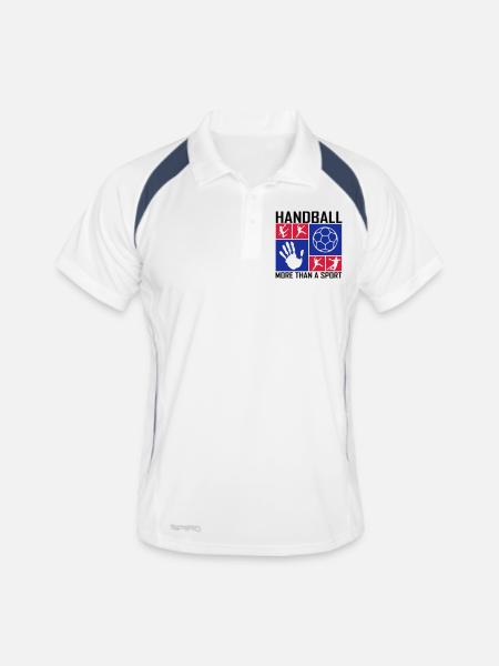 Handball Mosaik Block 2 - Männer Polo atmungsaktiv - Weiß/Navy - Vorne