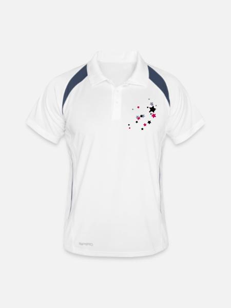 Sterne Chaos - Stars - Weltraum - Männer Polo atmungsaktiv - Weiß/Navy - Vorne