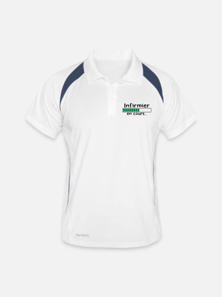 infirmier en cours - Polo respirant Homme - blanc/marine - Devant