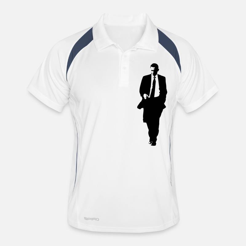 obama - Männer Polo atmungsaktiv - Weiß/Navy