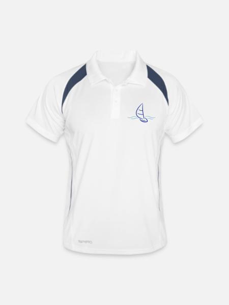 Sailing Boad And Waves Logo - Polo respirant Homme - blanc/marine - Devant
