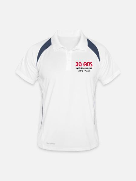30 ans - Polo respirant Homme - blanc/marine