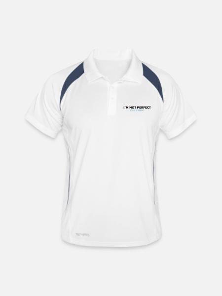 I´m not perfect - just a hero - Männer Polo atmungsaktiv - Weiß/Navy - Vorne