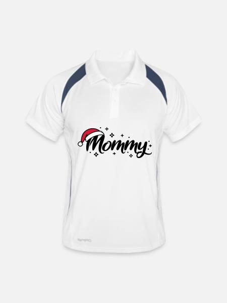 Weihnachtsmütze Mommy Mama - Männer Polo atmungsaktiv - Weiß/Navy - Vorne