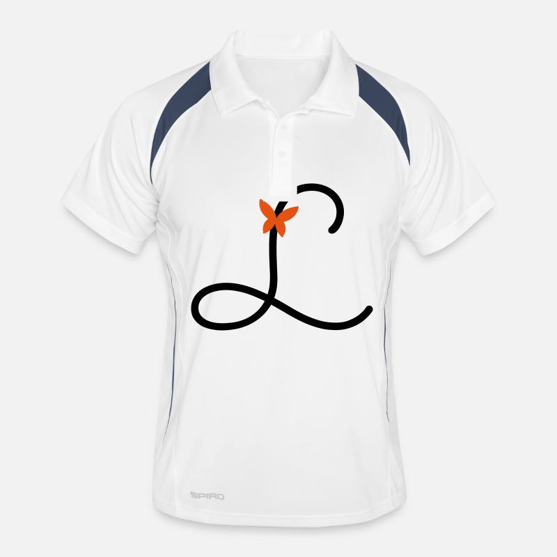 Buchstabe L Schmetterlingsbuchstabe - Männer Polo atmungsaktiv - Weiß/Navy