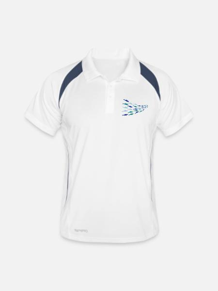 Delfinschule Vektormotiv - Männer Polo atmungsaktiv - Weiß/Navy - Vorne