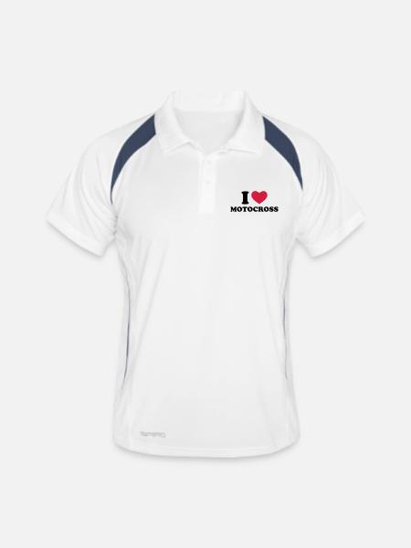 I Love Motocross - Männer Polo atmungsaktiv - Weiß/Navy - Vorne