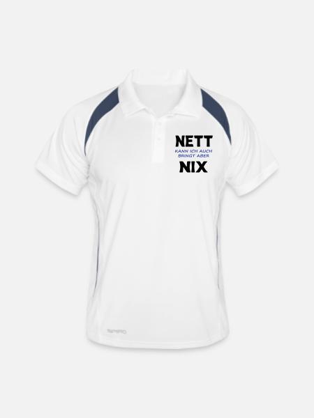 Nett kann ich auch, bringt aber nix - Männer Polo atmungsaktiv - Weiß/Navy - Vorne