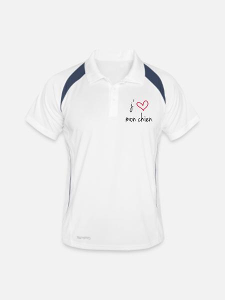j'aime mon chien - Polo respirant Homme - blanc/marine - Devant