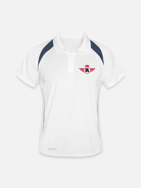 R Design - Männer Polo atmungsaktiv - Weiß/Navy - Vorne
