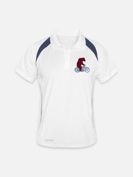 Biker Bär, Born Free, Ride Free - Männer Polo atmungsaktiv - Weiß/Navy - Vorne