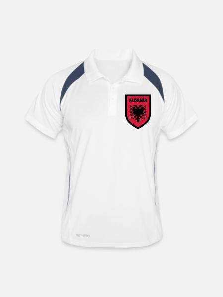 003 Albania - Männer Polo atmungsaktiv - Weiß/Navy - Vorne