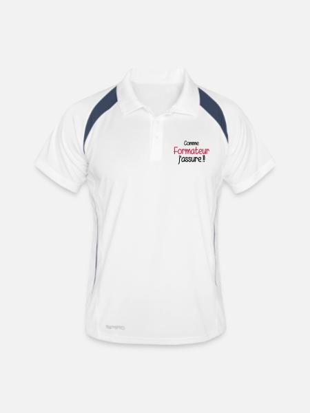Ausbilder / Lehrer / Gestalter / trainer - Männer Polo atmungsaktiv - Weiß/Navy - Vorne