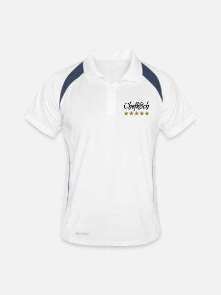 Koch Kochmütze Chefkoch kochen essen - Männer Polo atmungsaktiv - Weiß/Navy - Vorne