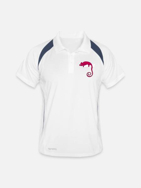 Lustiges Chameleon (b) - Männer Polo atmungsaktiv - Weiß/Navy - Vorne