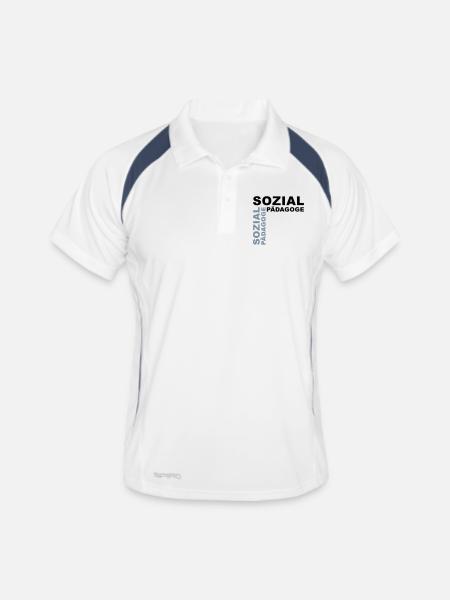 Travailleur social - V2 - Polo respirant Homme - blanc/marine - Devant