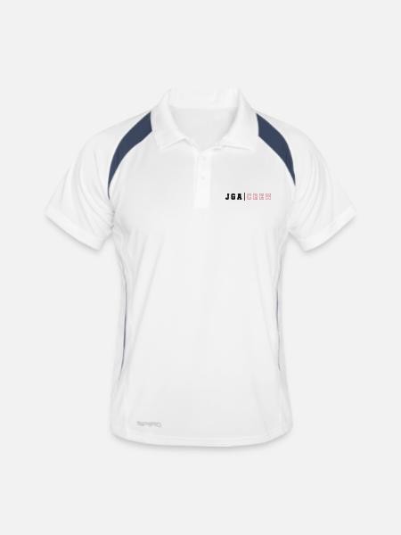 JGA Crew Junggesellenabschied - Männer Polo atmungsaktiv - Weiß/Navy - Vorne