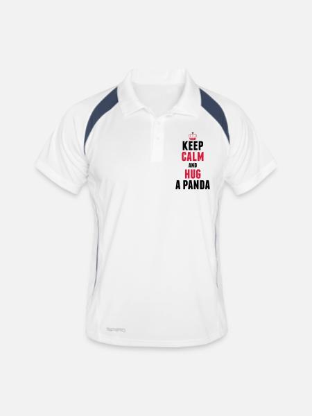 Keep calm and hug a panda - Männer Polo atmungsaktiv - Weiß/Navy - Vorne