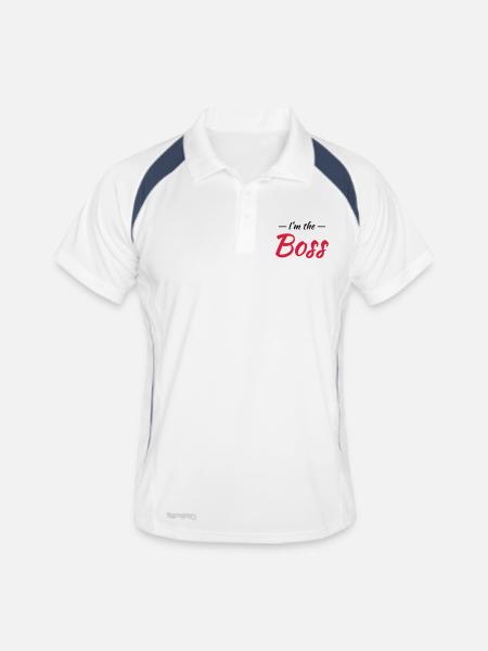 I'm the boss - Männer Polo atmungsaktiv - Weiß/Navy - Vorne