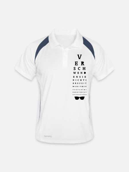 Sehtest / Eye Test - Männer Polo atmungsaktiv - Weiß/Navy - Vorne