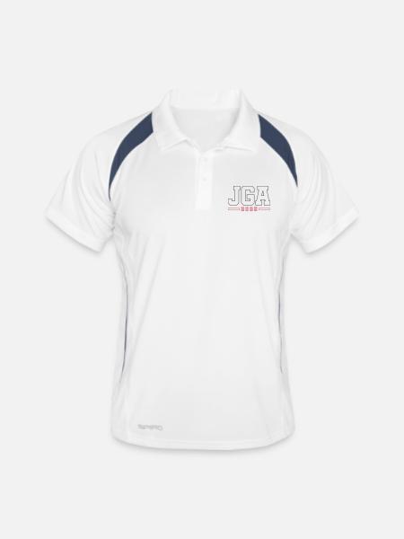 JGA 2025 Kontur Junggesellenabschied - Männer Polo atmungsaktiv - Weiß/Navy - Vorne