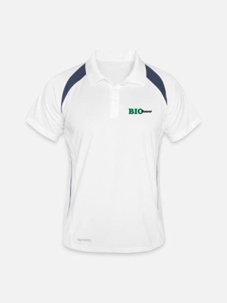 Bio Bauer Landwirt T-Shirt - Männer Polo atmungsaktiv - Weiß/Navy - Vorne
