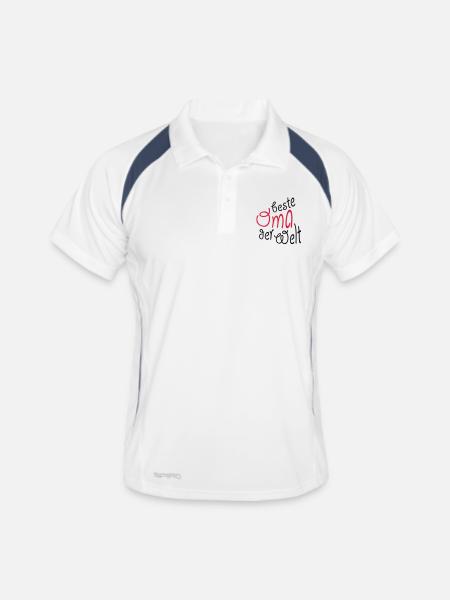 Geschenk für Oma - Beste Oma der Welt - Männer Polo atmungsaktiv - Weiß/Navy - Vorne