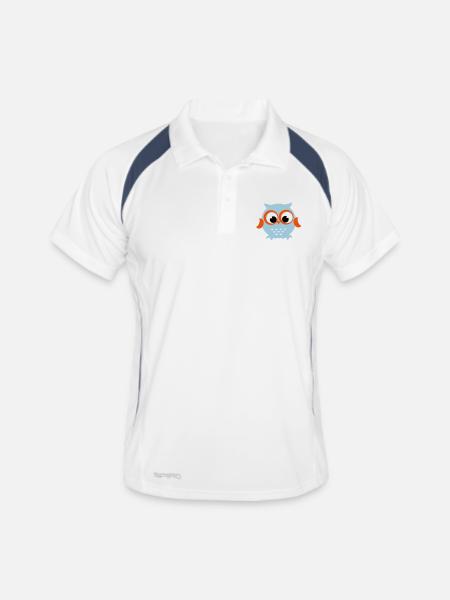 Eule - Männer Polo atmungsaktiv - Weiß/Navy - Vorne