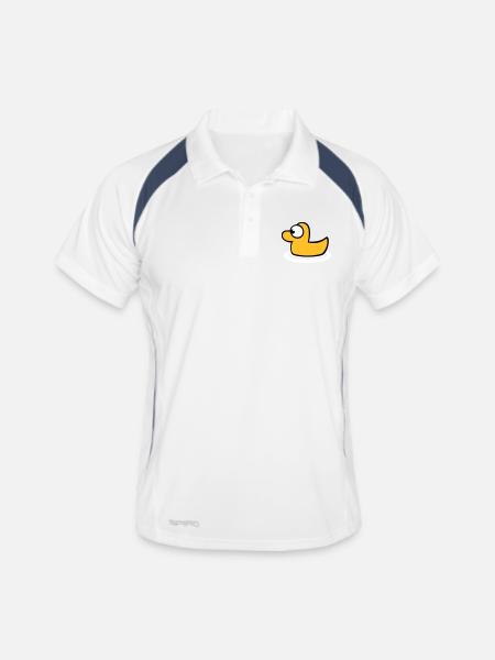 Badeente Quietscheente Wasser Vogel süß niedlich - Männer Polo atmungsaktiv - Weiß/Navy - Vorne