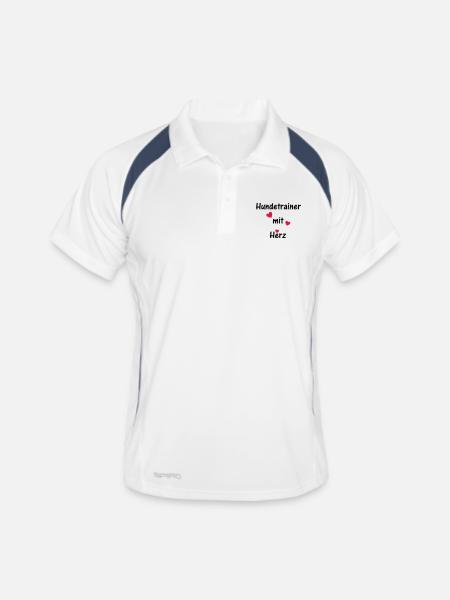Hundetrainer mit Herz - Männer Polo atmungsaktiv - Weiß/Navy - Vorne