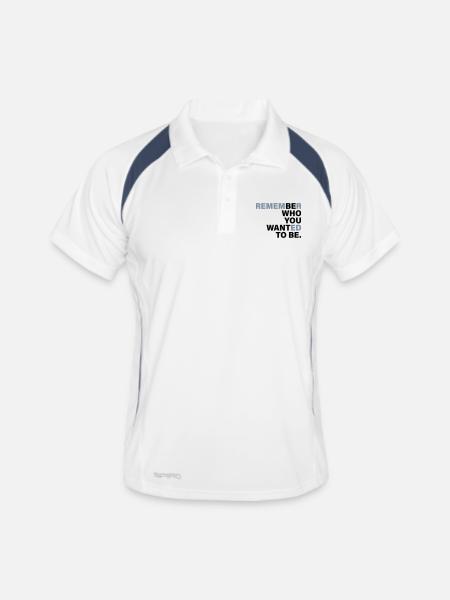Be Who you want to be - Männer Polo atmungsaktiv - Weiß/Navy - Vorne
