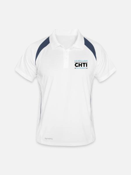 Nord / Ch'ti / Chti / Nordiste / Biloute Nordiste - Polo respirant Homme - blanc/marine - Devant