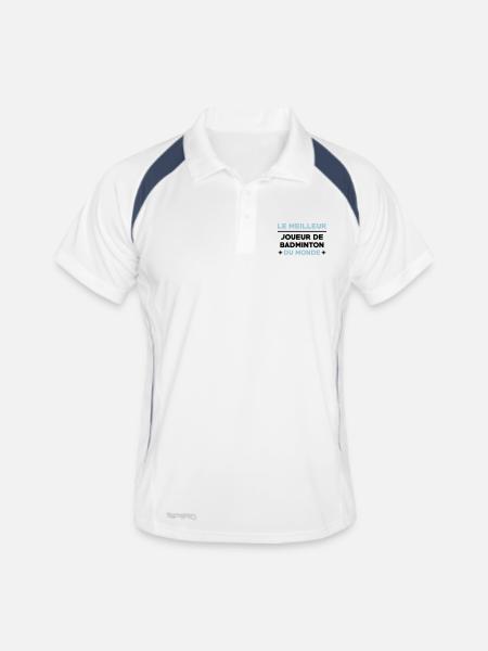 Badminton / Badiste / Tennis / Raquette / Sport - Polo respirant Homme - blanc/marine - Devant