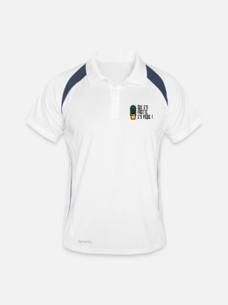 Qui s'y frotte s'y pique / Humour Caractère Raler - Polo respirant Homme - blanc/marine - Devant