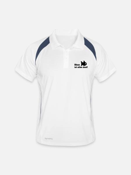 ohne fisch - Männer Polo atmungsaktiv - Weiß/Navy - Vorne