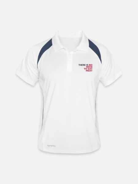 There is no need to eat meat, vegetarisches Shirt - Männer Polo atmungsaktiv - Weiß/Navy - Vorne