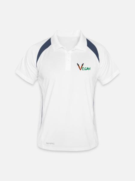 Vegan - Männer Polo atmungsaktiv - Weiß/Navy - Vorne