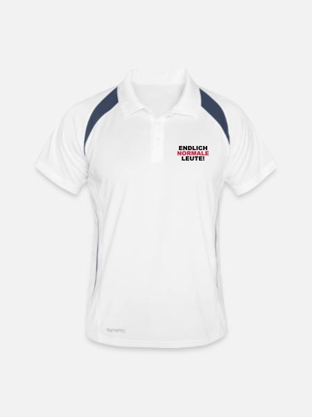 Endlich normale Leute! - Männer Polo atmungsaktiv - Weiß/Navy - Vorne