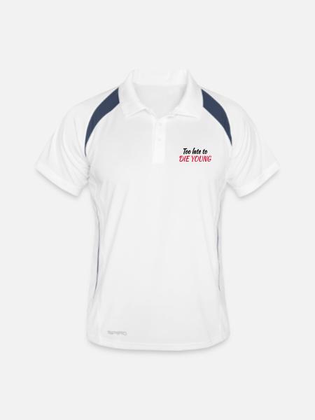 Too late to die young - Männer Polo atmungsaktiv - Weiß/Navy - Vorne