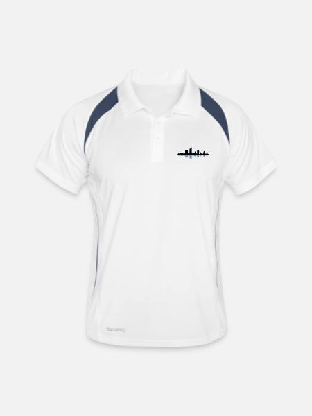 Skyline Leipzig - Männer Polo atmungsaktiv - Weiß/Navy - Vorne