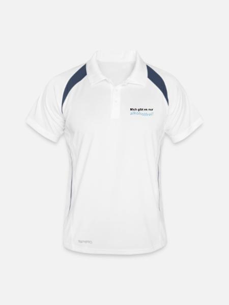 alkoholfrei - Männer Polo atmungsaktiv - Weiß/Navy - Vorne