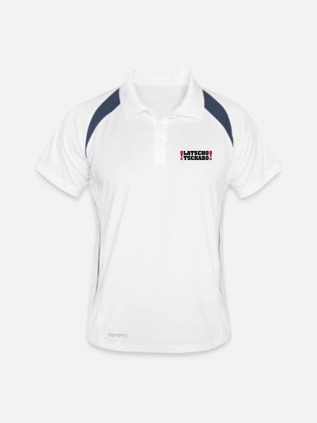 Latscho Tschabo / geiler Typ / manisch - Männer Polo atmungsaktiv - Weiß/Navy - Vorne