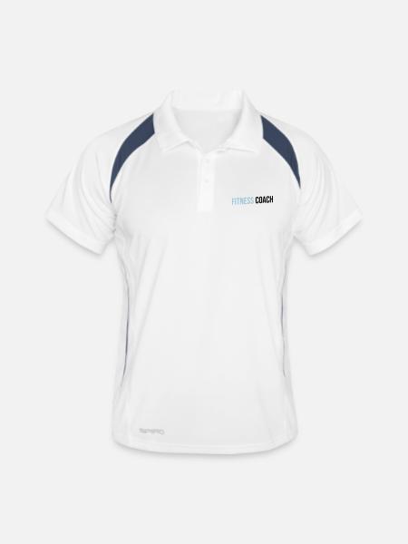 fitness coach blue and black - Männer Polo atmungsaktiv - Weiß/Navy - Vorne