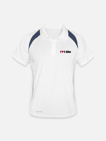 I love E-Bike - Männer Polo atmungsaktiv - Weiß/Navy - Vorne