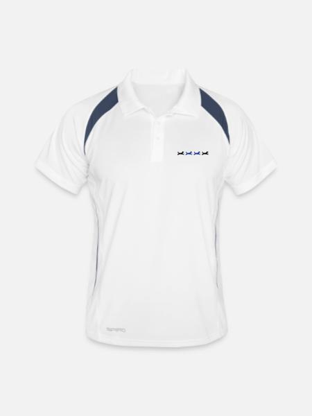 4x laufender Hund - Männer Polo atmungsaktiv - Weiß/Navy - Vorne