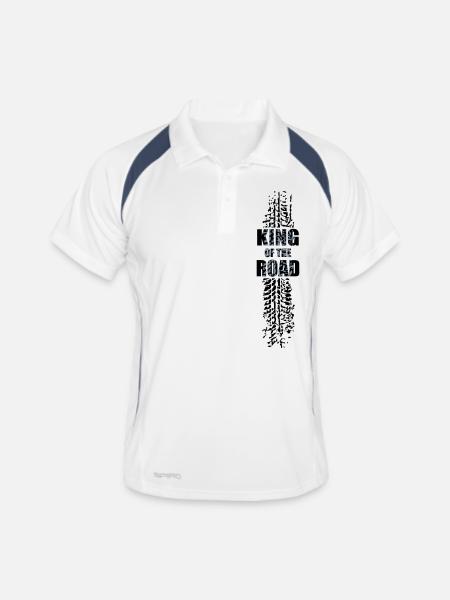 King of the road - Männer Polo atmungsaktiv - Weiß/Navy - Vorne