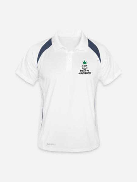 keep calm move to Amsterdam Holland Cannabis Dope - Männer Polo atmungsaktiv - Weiß/Navy - Vorne