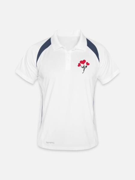 Rote Herzen Blume - Männer Polo atmungsaktiv - Weiß/Navy - Vorne