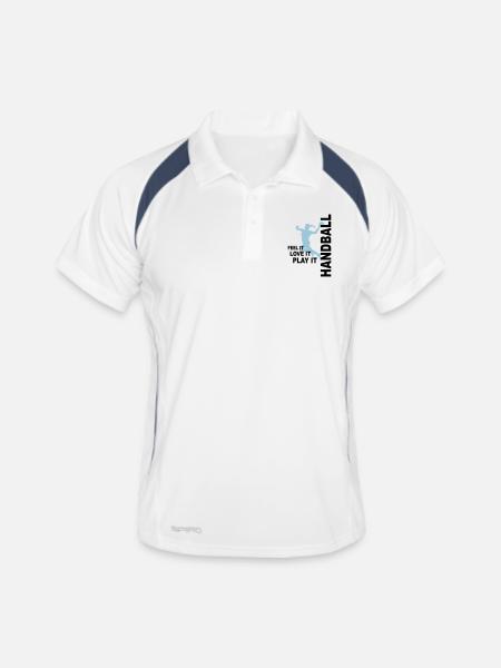 Handball - love & play - Männer Polo atmungsaktiv - Weiß/Navy - Vorne